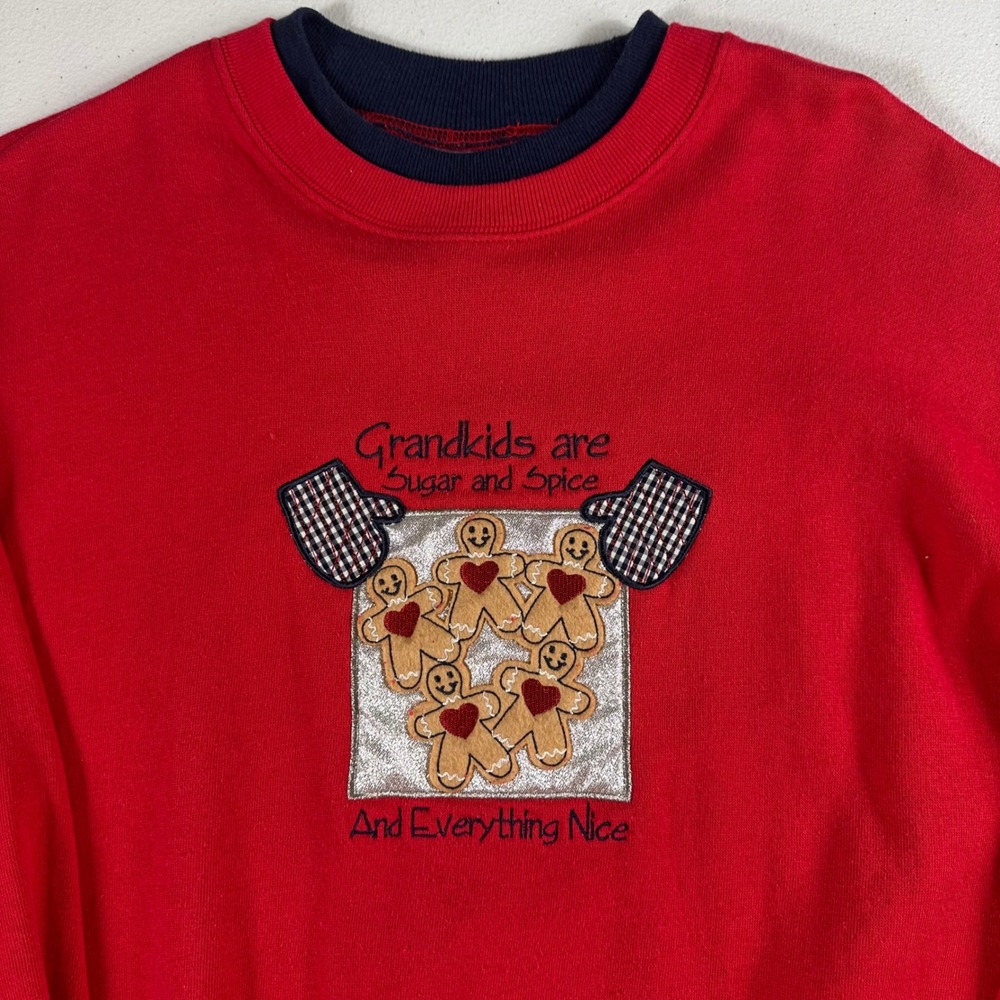 Vintage Grandma Sweatshirt Womens XL Red Grandkids Gingerbread Christmas